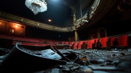 The ghostly silence of an abandoned theater: a forgotten stage of time past grandeur
