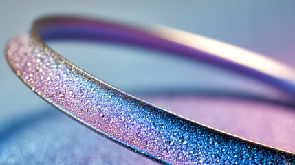Close-up of a glittery headband with water droplets and a iridescent surface