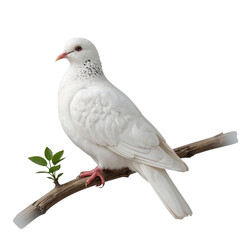 Obraz premium Serene white dove perched gracefully on a branch against a deep ebony background stillness