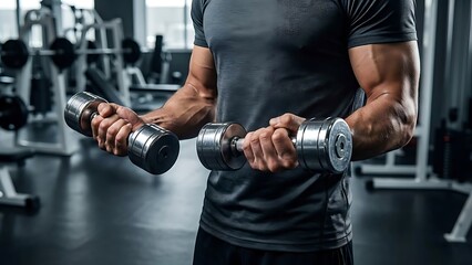 Man lifting weights at the gym for fitness and muscle building