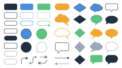 Shapes and Speech Bubble Vector Icon Sheet File – Diagram, Flowchart, and Communication Symbols