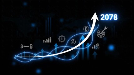 Upward financial trend graph for 2078 with cryptocurrency and financial icons finance growth