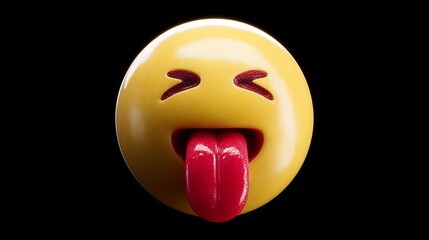 Fototapeta premium Yellow emoji face vector with tongue out and X eyes, 3D illustration