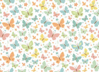 Butterflies create a seamless, repeating pattern that works as a spring‑summer nature background with endless texture design. Moths in flight add a repeatable decorative element for fabric, textiles