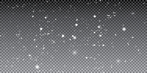 Texture of natural falling snow on transparent background.