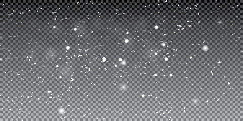 Texture of natural falling snow on transparent background.