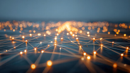 Advanced digital network connected by glowing nodes in a futuristic setting