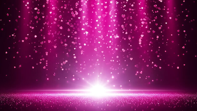 Abstract pink stage background with falling glitter and bright light - Powered by Adobe
