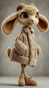 Un adorable cabrito con ropa tejida posa con una expresi&oacute;n curiosa.