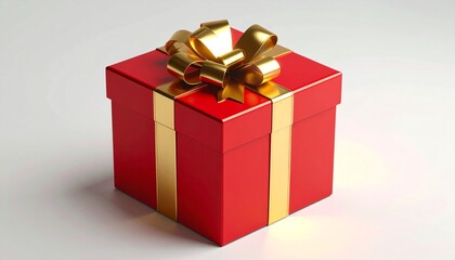 Obraz premium egalo de Navidad rojo brillante con un lazo dorado metálico sobre un fondo neutro. El lazo comienza a desatarse solo, con movimiento suave y realista, deslizándose y aflojándose.