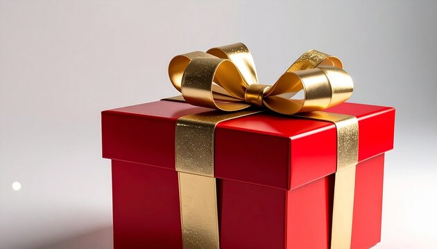 egalo de Navidad rojo brillante con un lazo dorado met&aacute;lico sobre un fondo neutro. El lazo comienza a desatarse solo, con movimiento suave y realista, desliz&aacute;ndose y afloj&aacute;ndose.