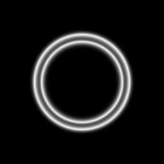 A white round neon frame on a black background. 