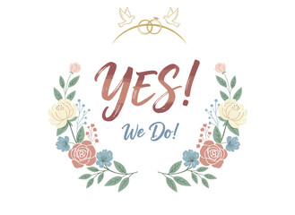 Handwritten word or phrase in cursive calligraphic script on paint trace or brush stroke. Refined lettering for a wedding invitation. Beautiful hand‑drawn decorative vector illustration