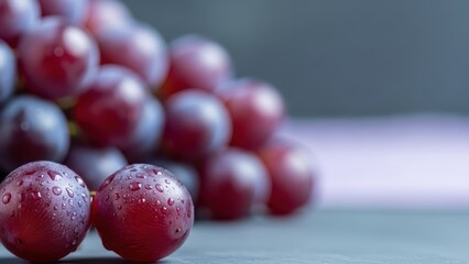 Fresh Red Grapes with Water Droplets on Dark Background