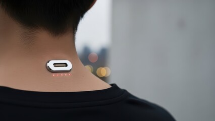 Sleek Wearable Tech Device Attached to Human Neck