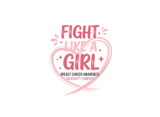 Handwritten lettering promoting breast cancer awareness, featuring a women’s oncology solidarity campaign slogan in decorative typography for t‑shirt printing, with an inspirational, motivational