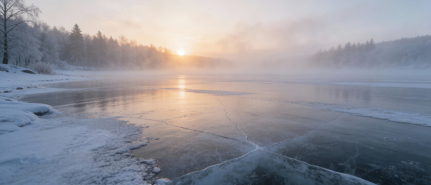 Frozen Lake Morning Fog NYD Sunrise
