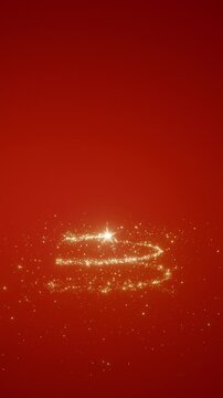 Merry Christmas or New Year video greeting card. A Christmas tree appears on a red background of golden sparkling sequins. Video 4K format, vertical