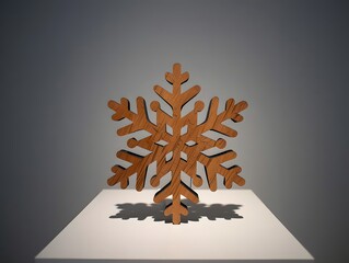 Wooden snowflake sculpture on pedestal