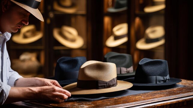 Hatter working on panama hats in a traditional workshop