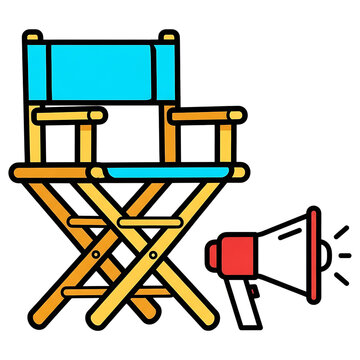 Director chair and megaphone isolated on transparent background for movie industry