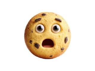 Obraz premium Chocolate chip cookie with wide eyes and open mouth image, Isolated, Png Transparent Background