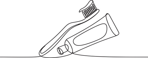 line art drawing of toothbrush and toothpaste for dental hygiene