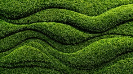 Soft waves of lush green grass create a soothing pattern under bright sunlight in the park.