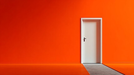 Minimalist Interior with Orange Wall and White Door Vector Illustration