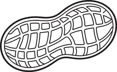 Black-and-white outline drawing depicting the textured shell of a whole peanut