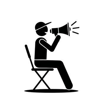 Director sitting on chair with megaphone isolated on transparent background