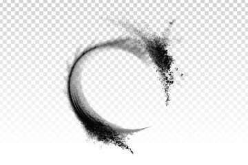 Vector black swoosh circle frame with a particle effect isolated on transparent background.