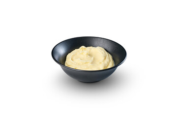 Mashed potatoes in black bowl transparent background