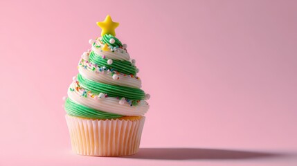 Festive Christmas Tree Cupcake: A sweet holiday treat with star on top.