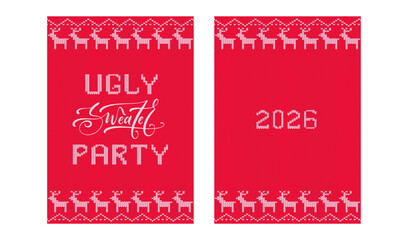 Vector Ugly Sweater Party holiday card for invitation isolated on the white background.
