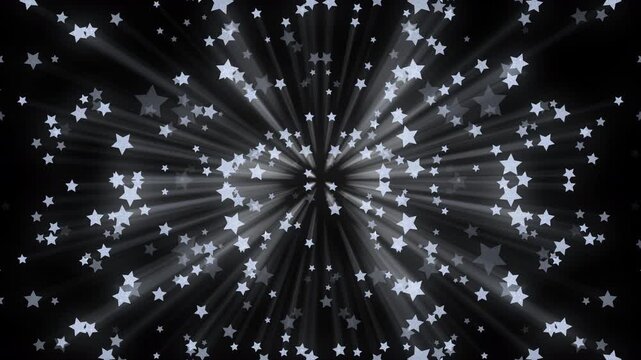 silver exploding shooting stars cannon bomb burst explosion reveal transition graphic element for celebrations revealing text or scene changes with black background layer 4K graphic overlay element 