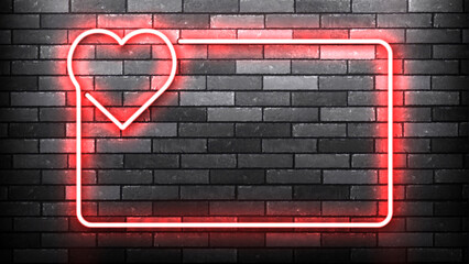 Vector neon frame with a heart isolated on wall background. Concept of Valentine's Day and love.