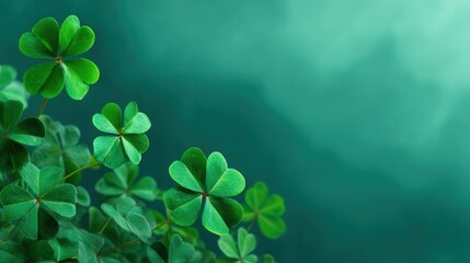 Lucky clover leaves background with green gradient