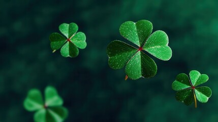 Three-leaf clovers floating calmly vibrant green background