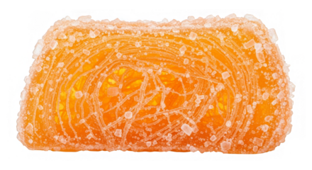 Orange candy with sugar crystals and visible internal structure
