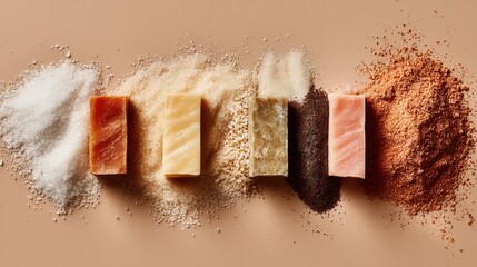 Salt variety blocks displayed on textured background