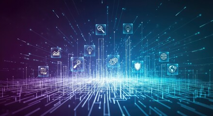 Dynamic technology network with glowing data streams offers modern connectivity solutions for global business innovation and secure digital transformation opportunities