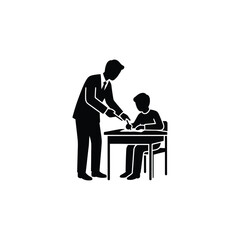 Silhouette Teacher Student One on One Help Desk. Educator Individual Assistance Scene. Personalized Teaching Support Moment.