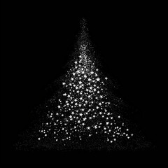 glowing christmas tree, Minimalist triangular Christmas tree formed with white sparkling stars on a black background for modern holiday design.