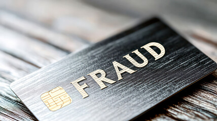 Bank credit card with word Fraud on it - electronic commerce scam concept
