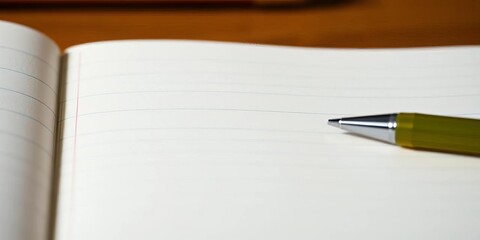 Close-up of a single open notebook with only one line of writing,  elegant,  strategy
