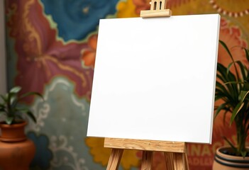 Blank white canvas on easel, ready for painting, sketch, acrylic