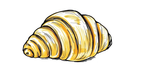 Rustic, hand-drawn style croissant sketch, showing flaky layers and golden brown color, baked goods, bakery