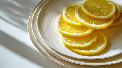 Close-Up of Lemon Slices on White Plate with Sunlight Shadows