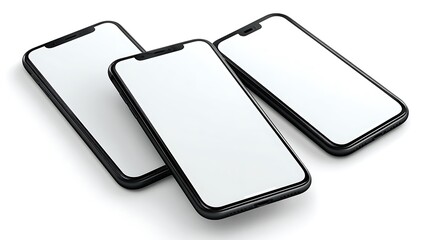 Close-Up of Three Modern Smartphones on Clean White Surface